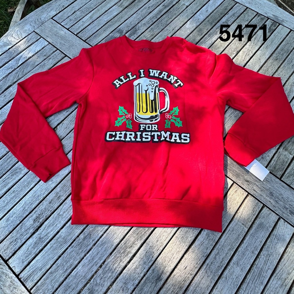 Hybrid Apparel Mens Red All I Want For Christmas Beer Mug Graphic Sweatshirt S